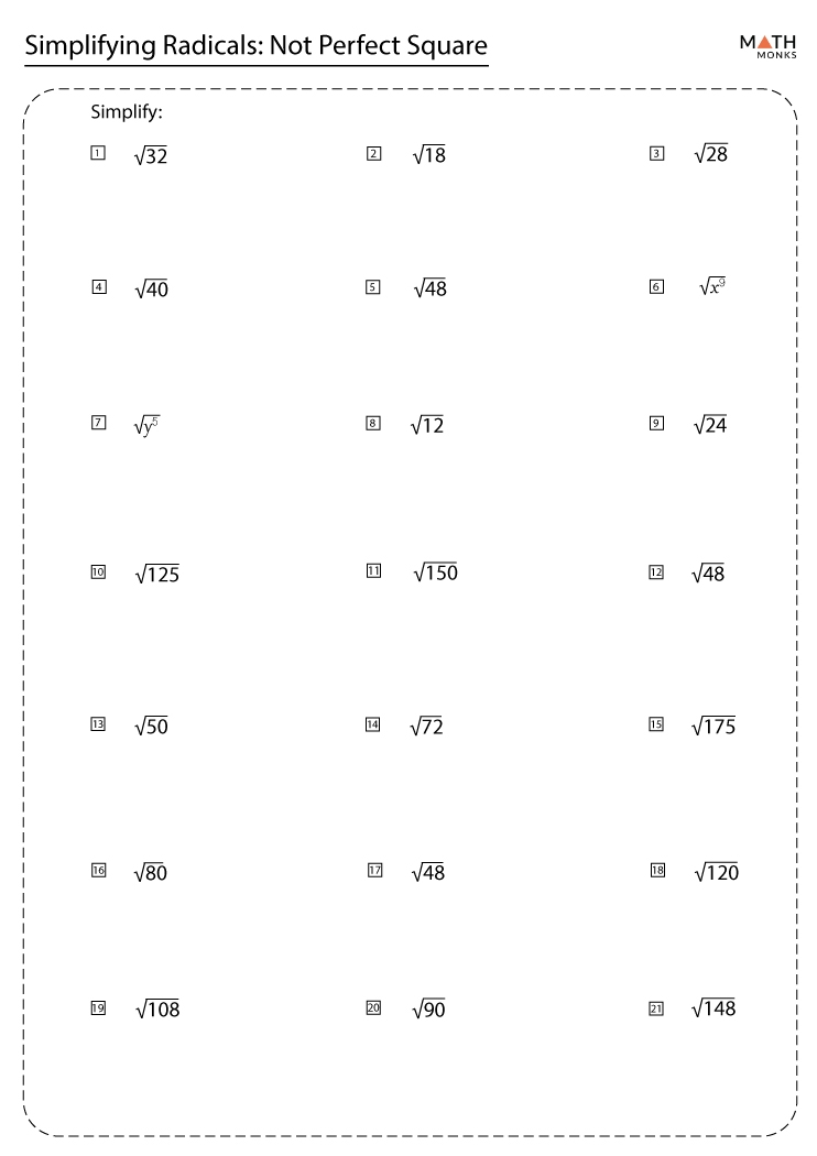 reducing radicals worksheet