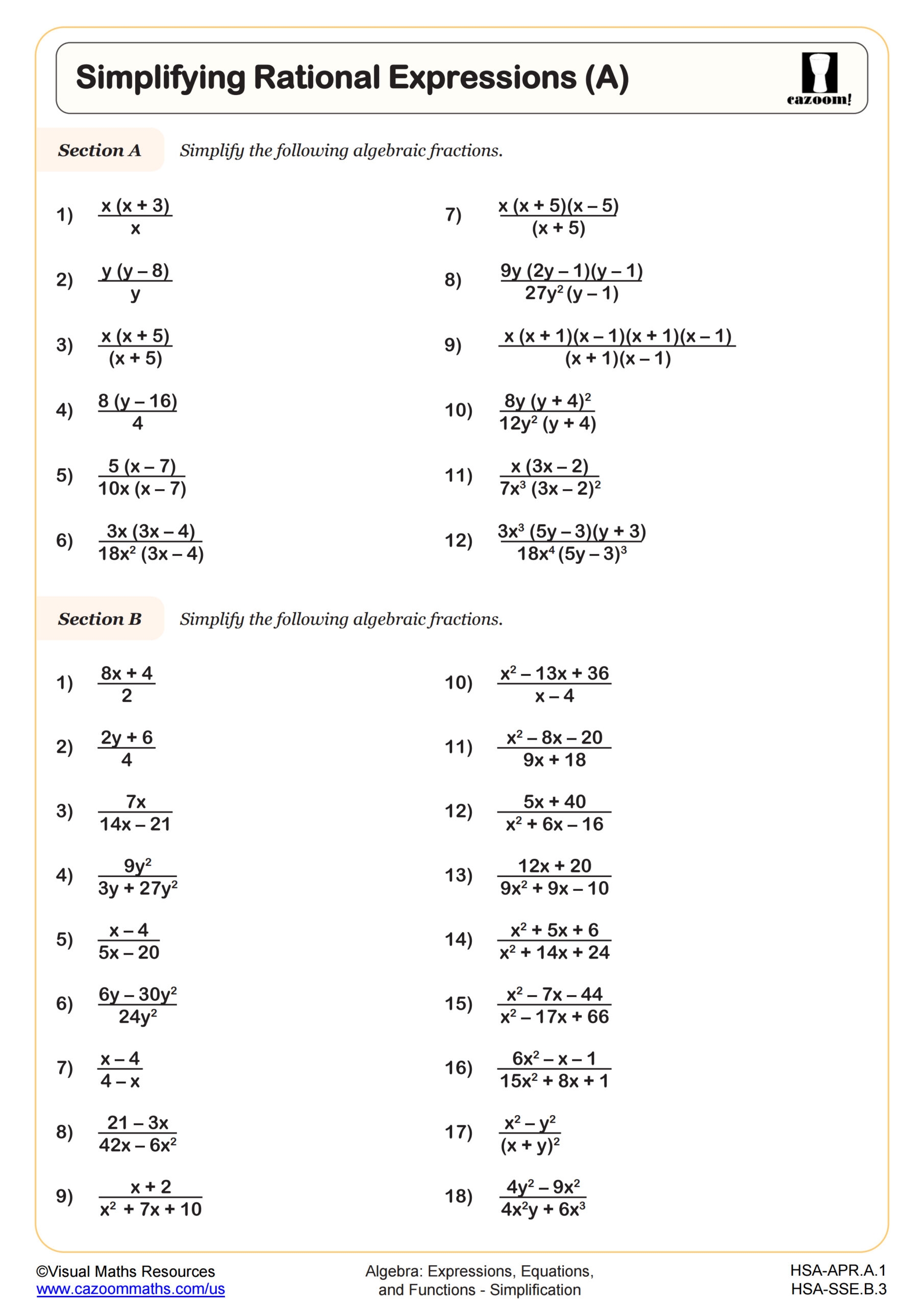 simplifying expressions worksheet