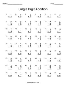 single digit addition worksheets