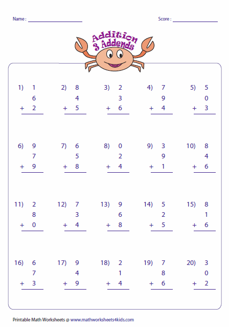 Single Digit Addition Worksheets