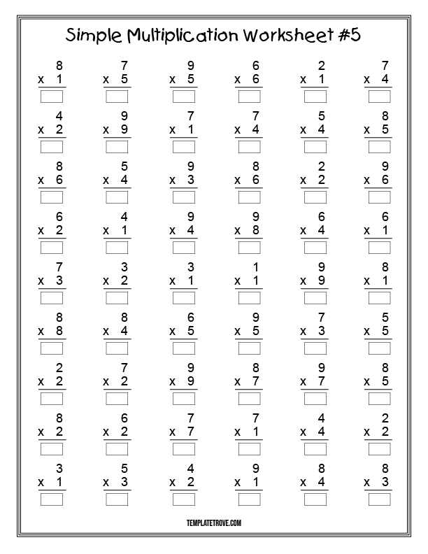Single Digit Multiplication 25 Problems On Each Worksheet 