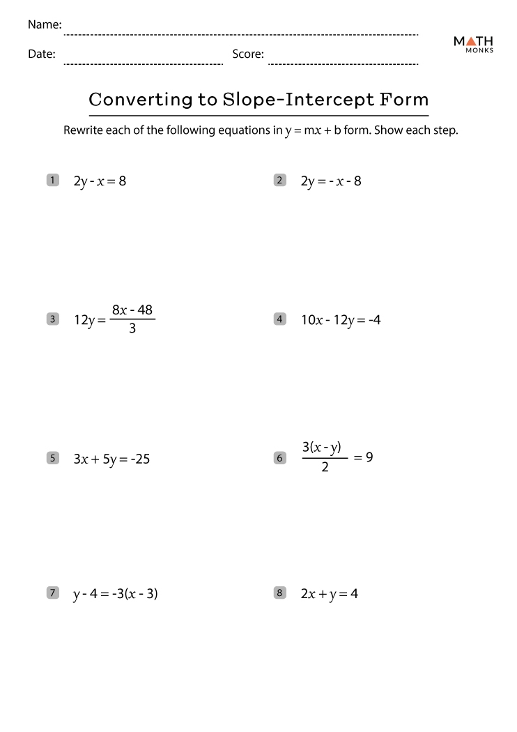 Slope Intercept Form Worksheets With Answer Key Worksheets Library