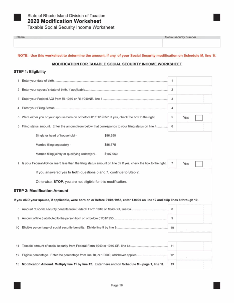 Social Security Taxable Benefits Worksheet Worksheets Library