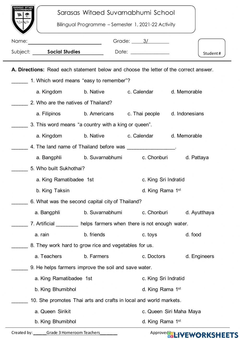 3rd grade social studies worksheets