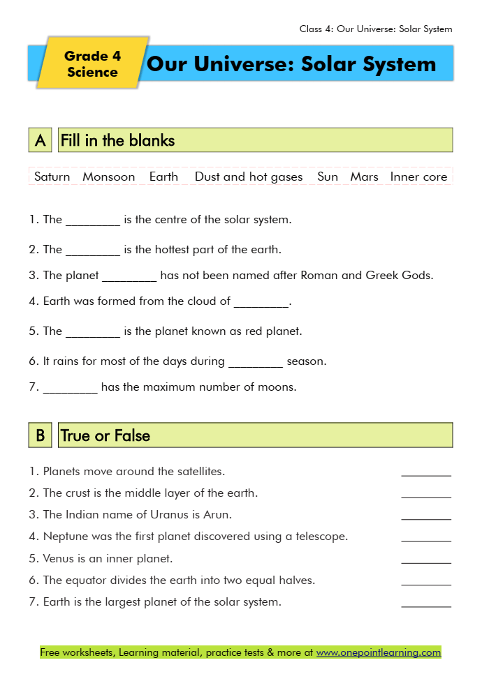 solar system worksheets