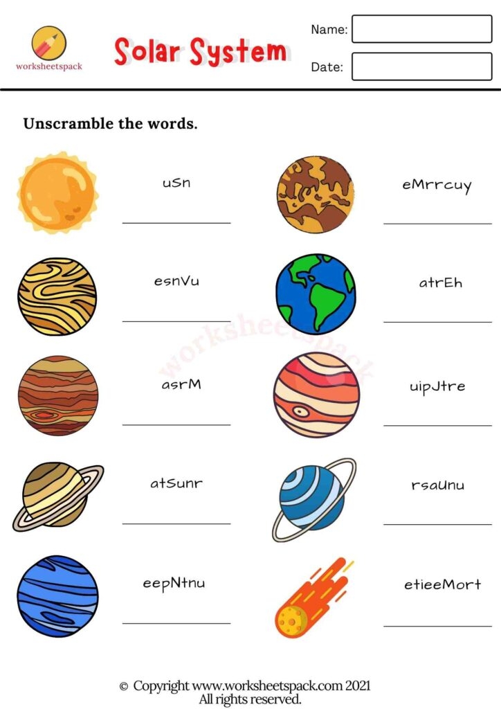 Solar System Worksheets PDF Worksheetspack