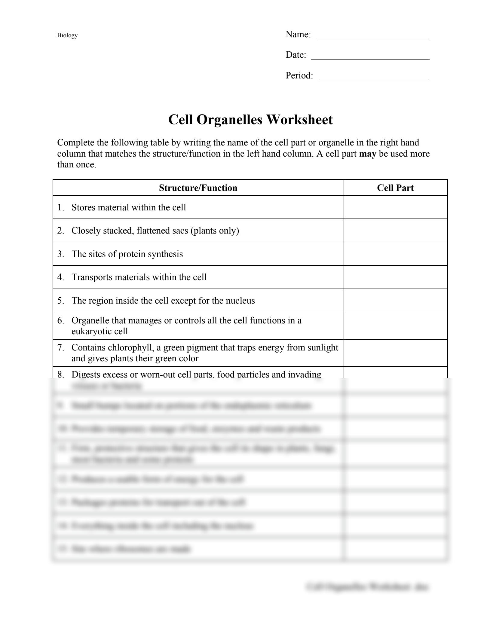 SOLUTION Cell Organelles Worksheet Studypool Worksheets Library