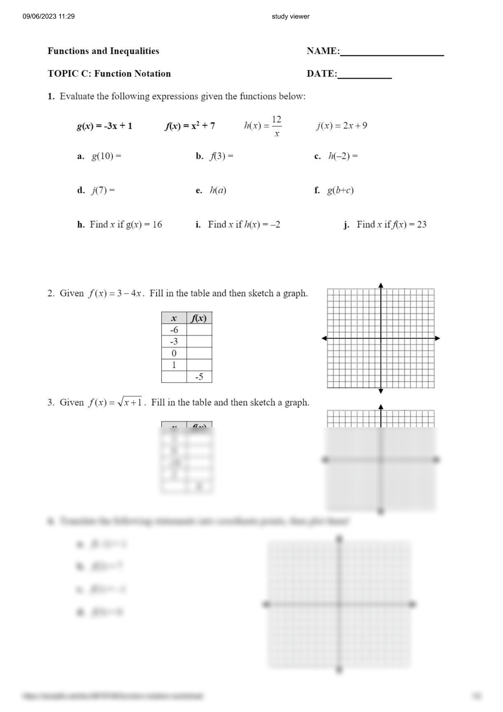 SOLUTION Function Notation Worksheet Studypool Worksheets Library