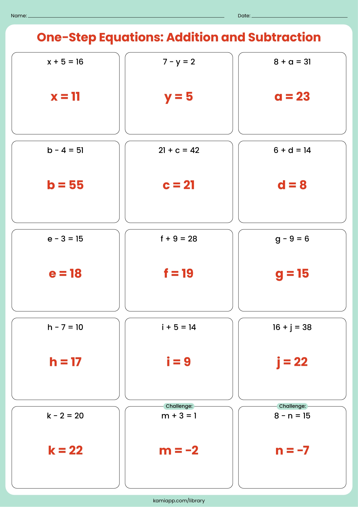 solving one step equations worksheet