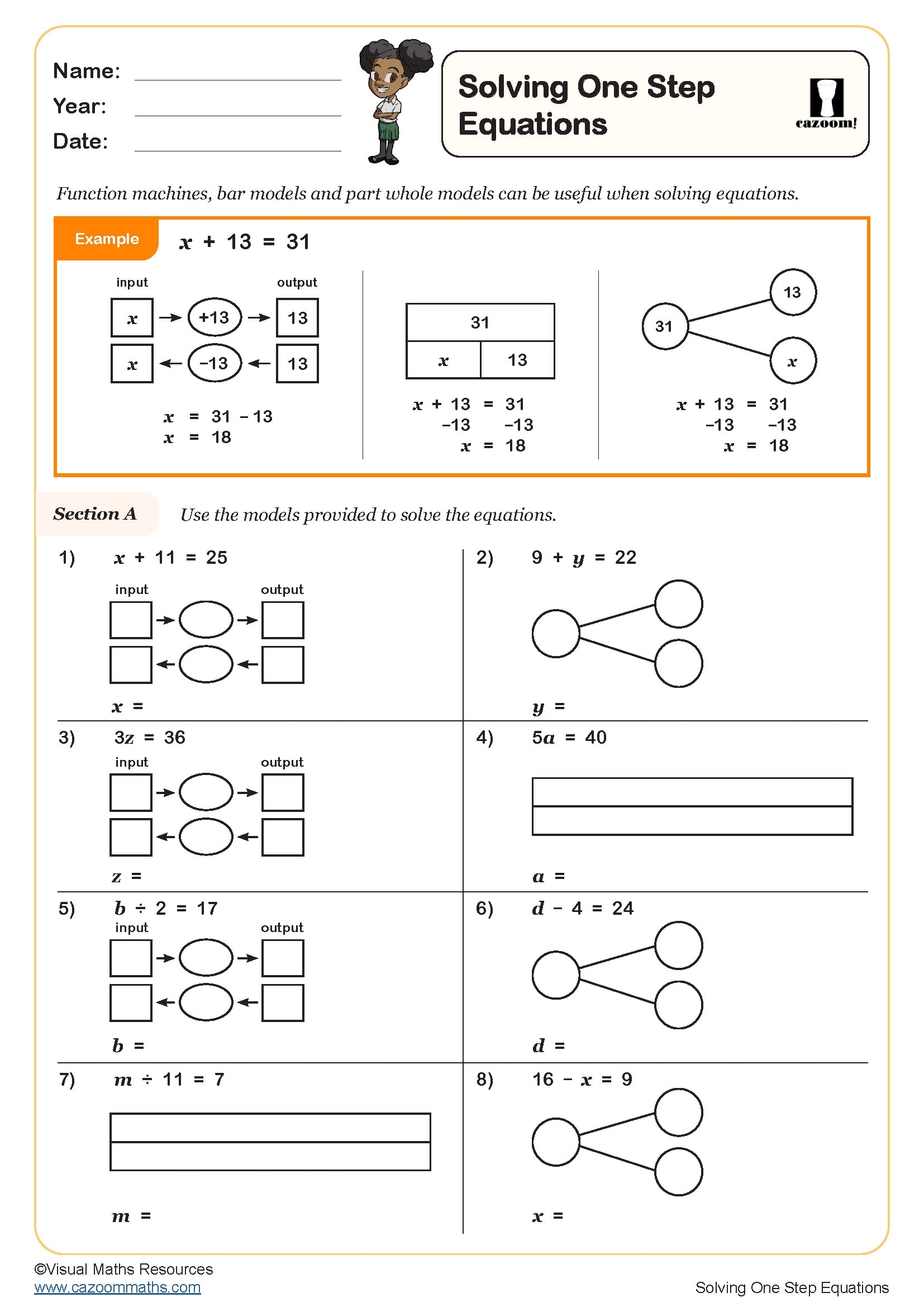 one step equations worksheet pdf