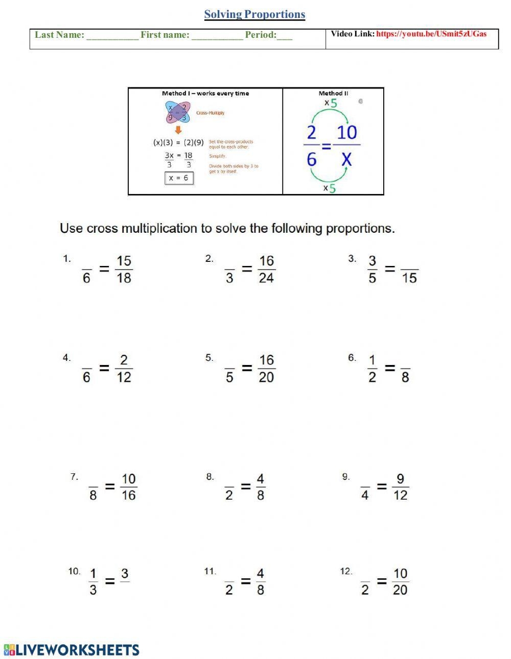 Solving Proportions Worksheet Live Worksheets Worksheets Library