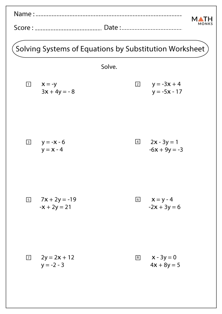 Solving Systems By Substitution Worksheet