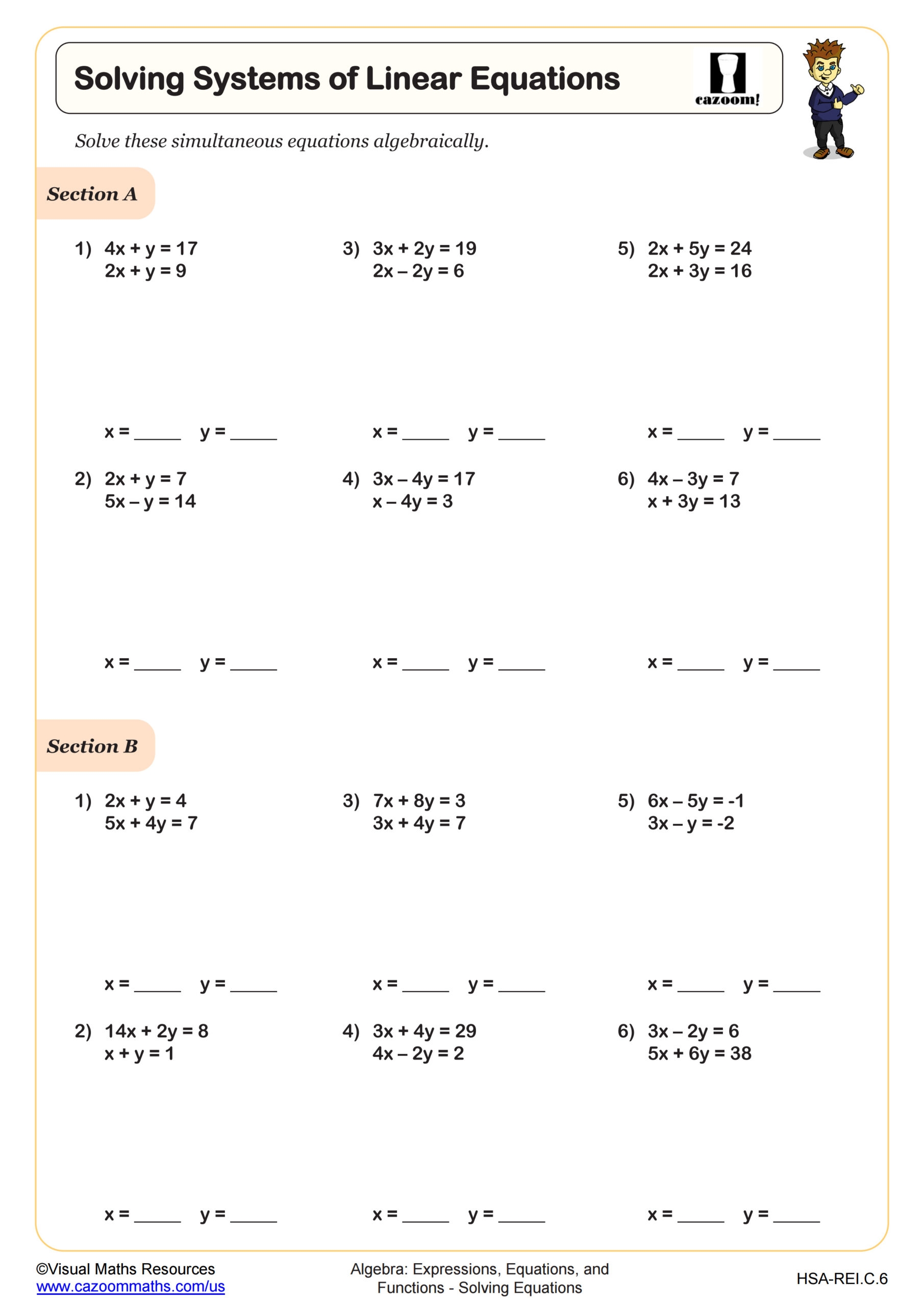 solving systems by substitution worksheet