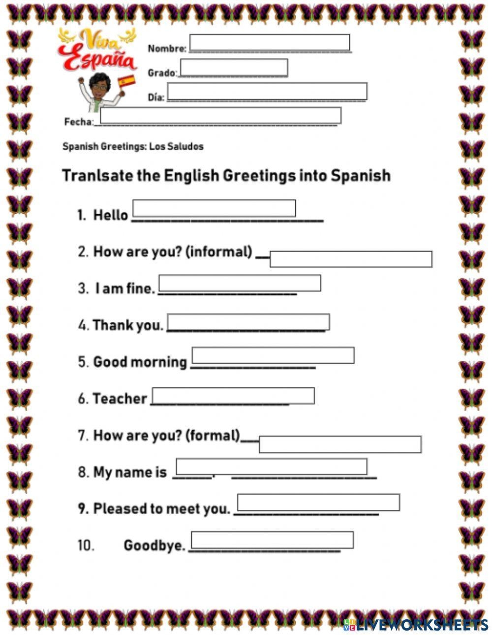 spanish worksheet