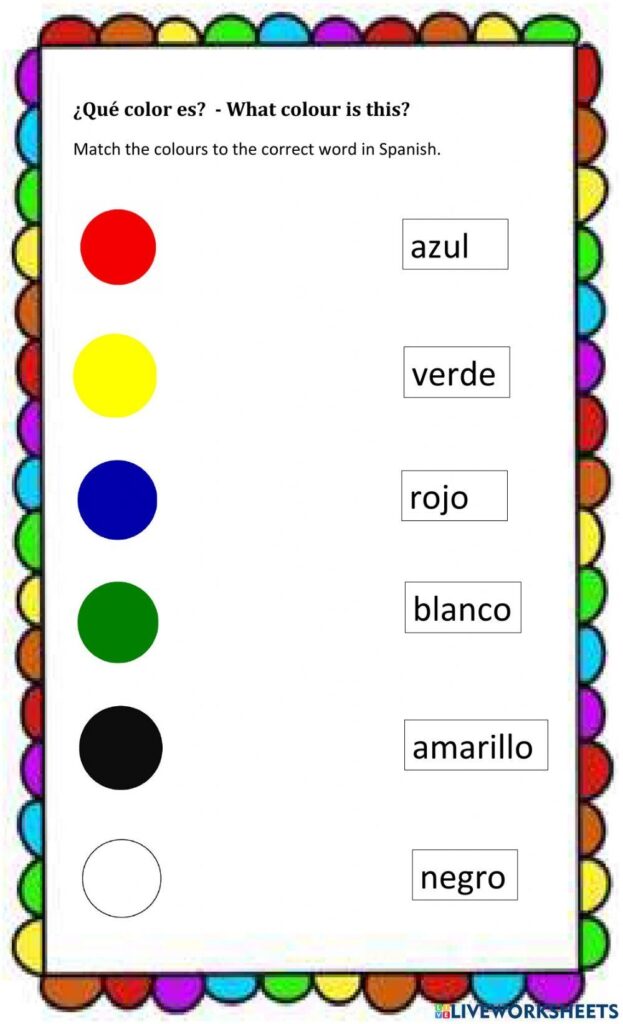 Spanish Colours Worksheet Words Matching Activity Twinkl