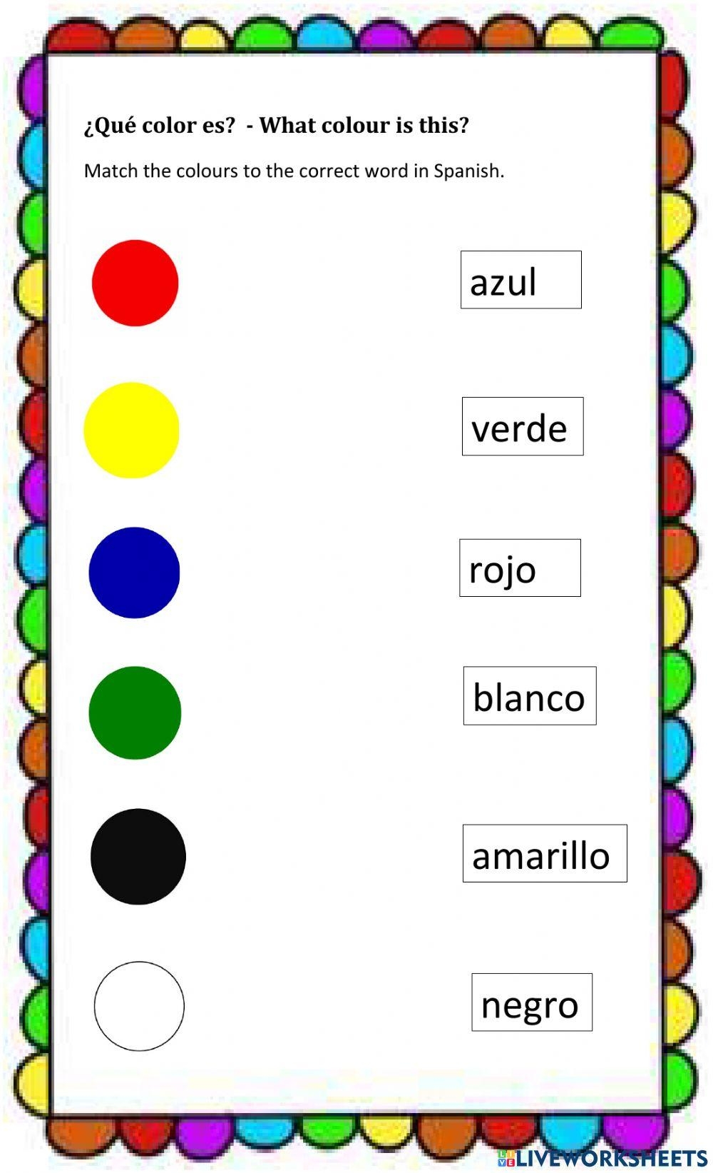 Spanish Colours Worksheet Words Matching Activity Twinkl 