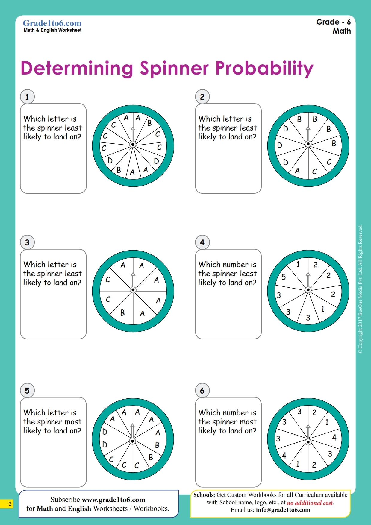Spinner Probability Worksheets Grade1to6 Worksheets Library
