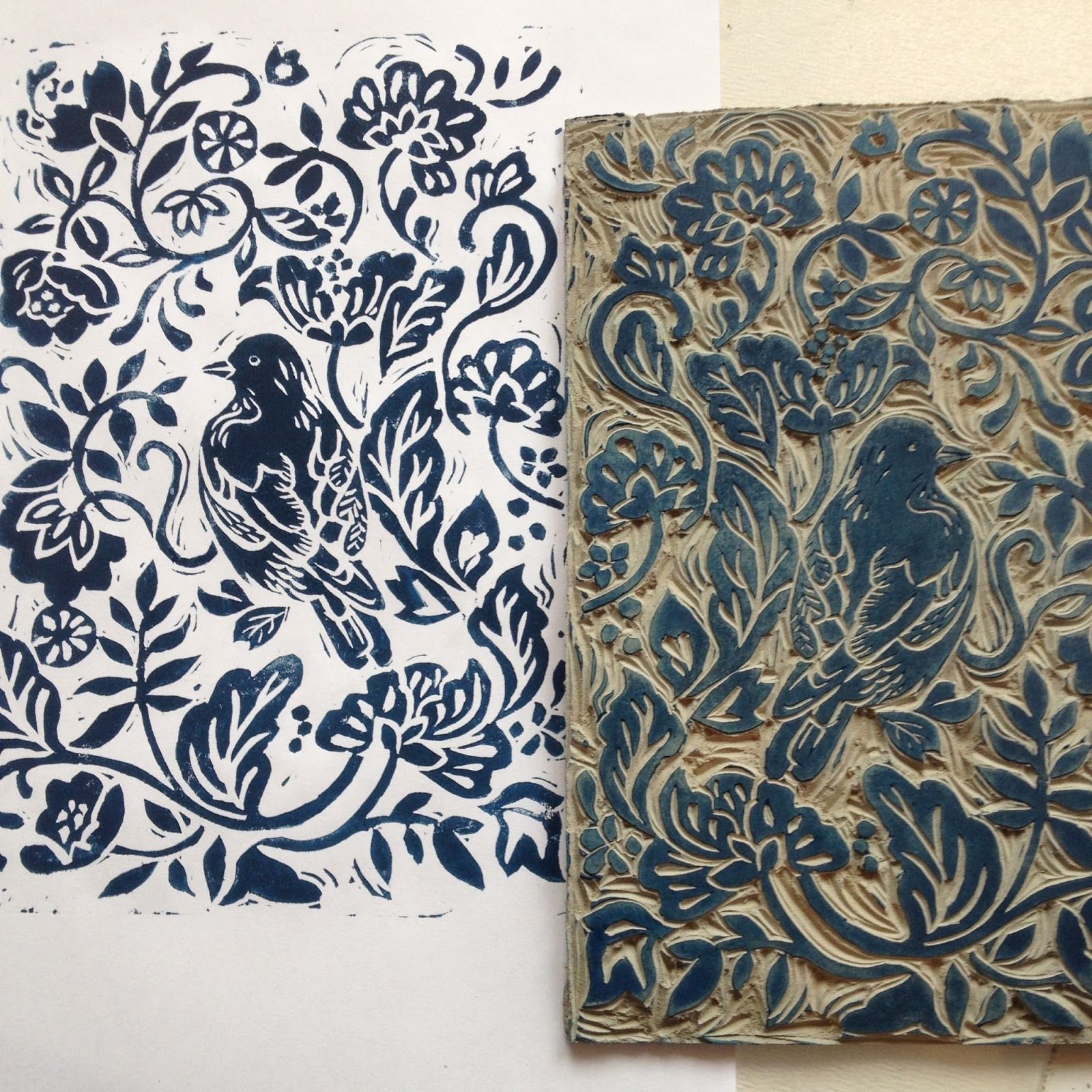 Spring Birdy Linocut Print Design By Clare Therese