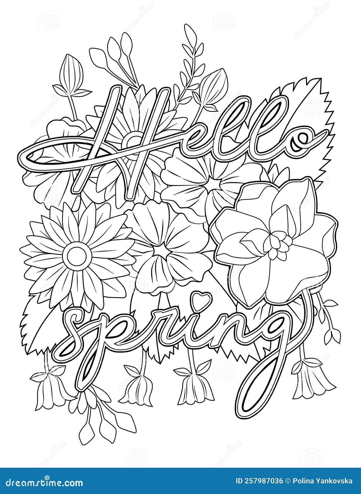 Spring Coloring Page For Adult Stock Illustration Illustration Of 