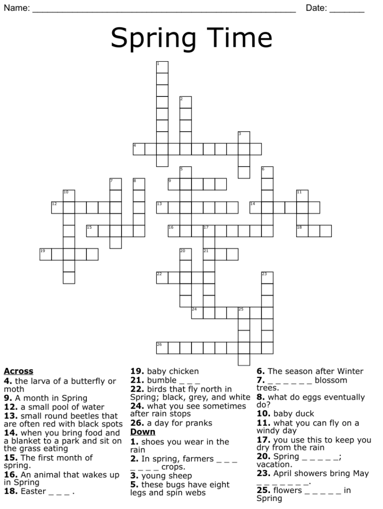 spring crossword puzzle printable
