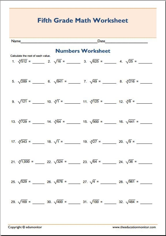square root worksheets