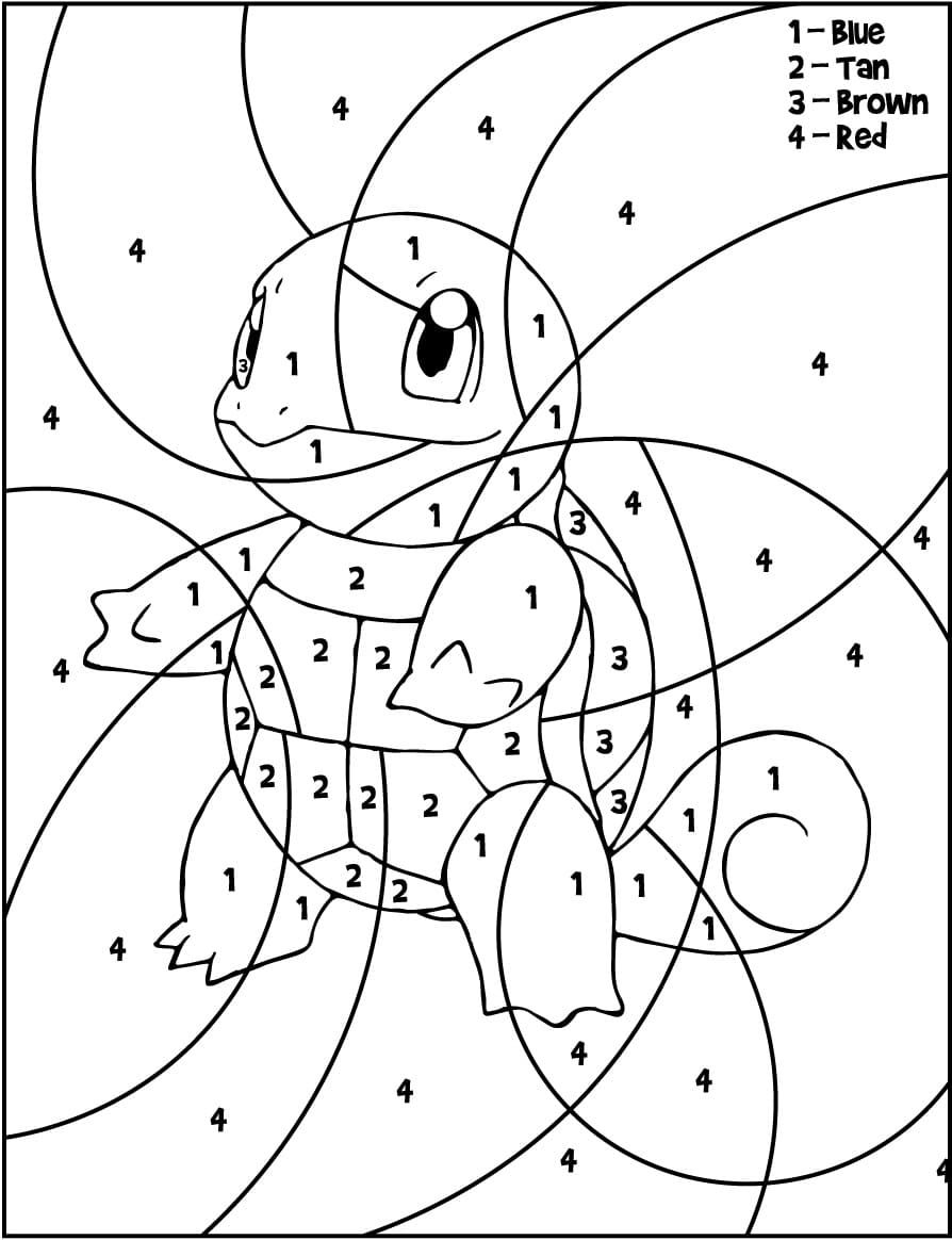 Squirtle Pokemon Color By Number Coloring Page Free Printable 