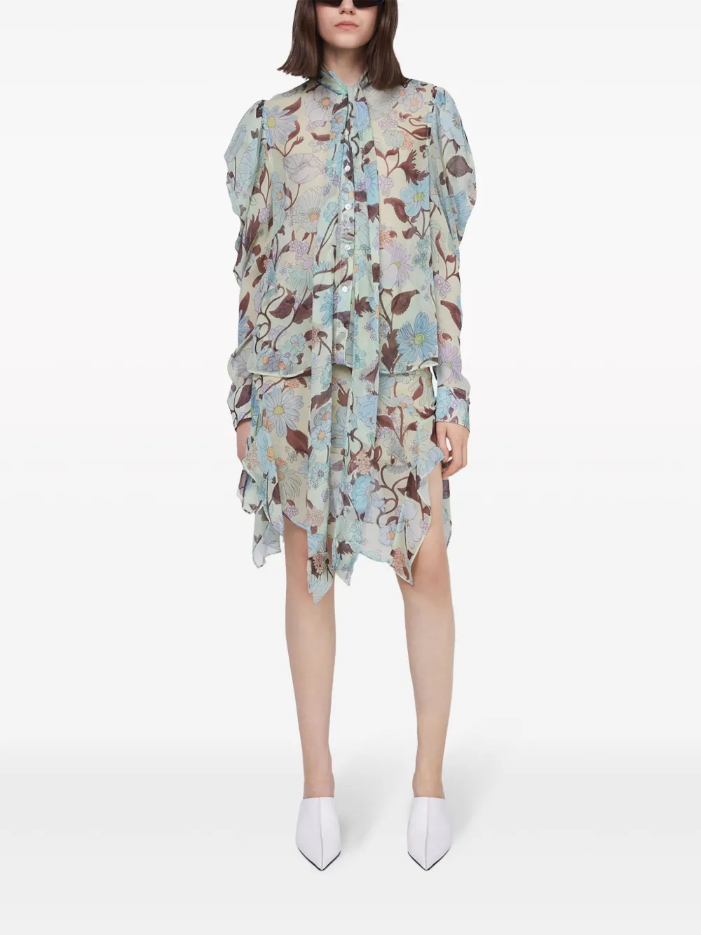 Stella McCartney Lady Garden print Silk Chiffon Skirt Blue FARFETCH