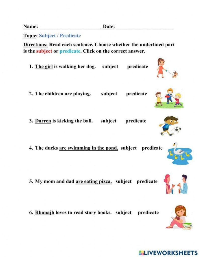 Subject And Predicate C Harvey Live Worksheets Worksheets Library