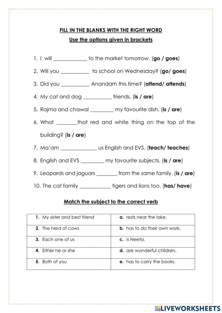 Subject Verb Agreement Grammar Guide English ESL Worksheets Pdf Doc