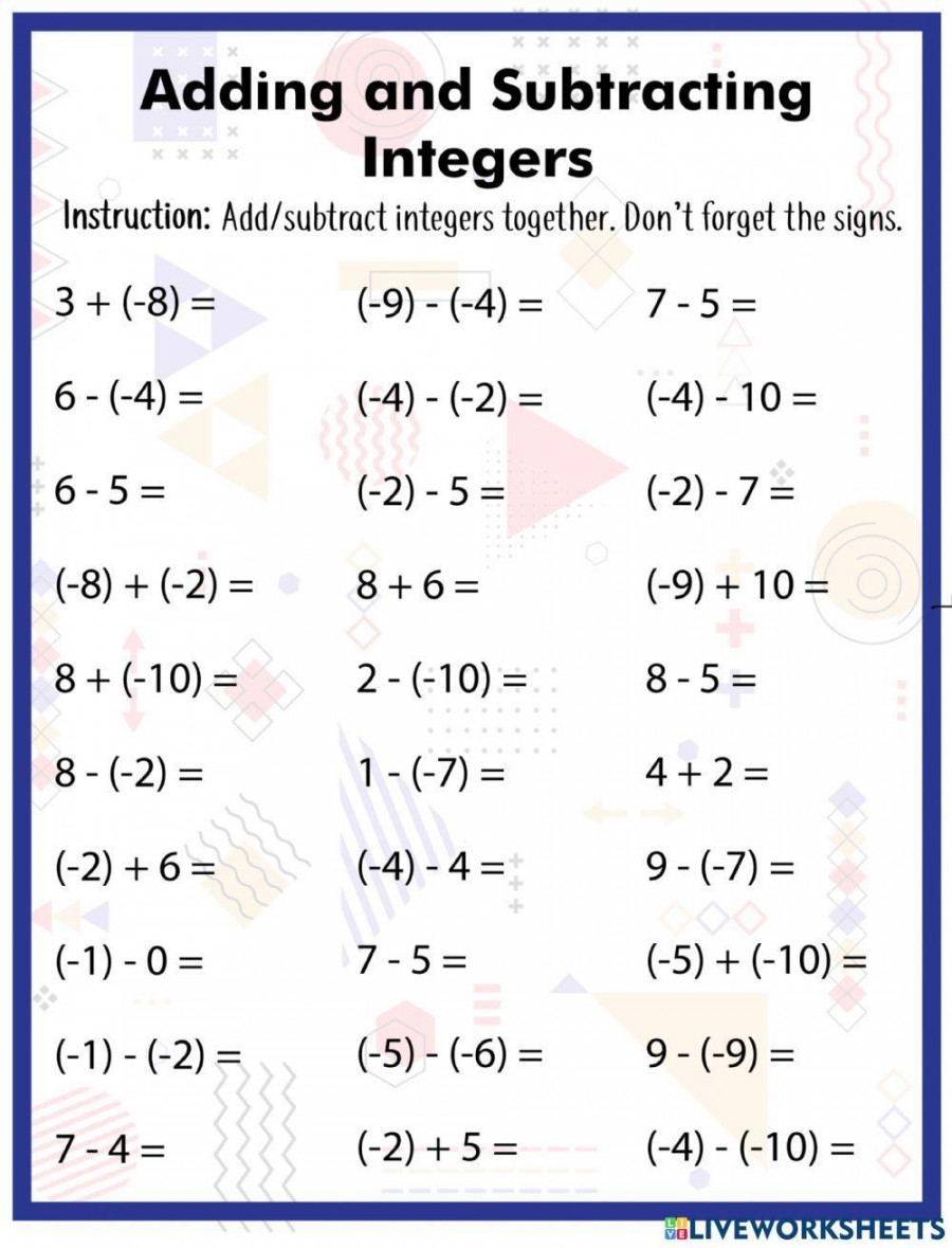 adding and subtracting integers worksheet pdf