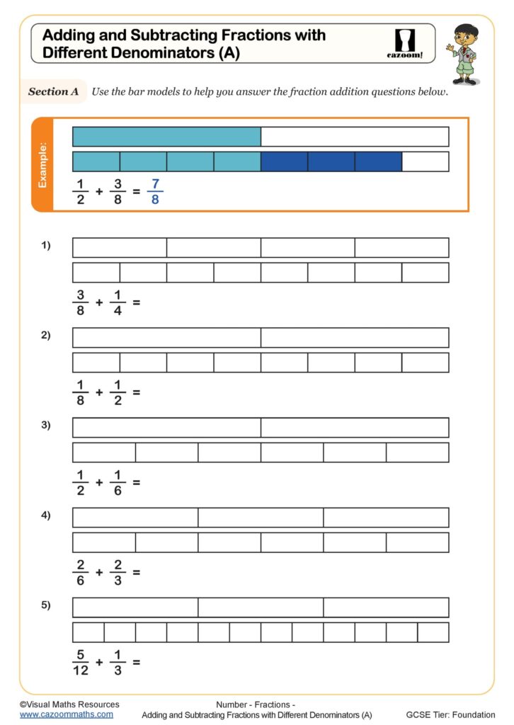 Subtracting Unlike Fractions Worksheets Worksheets Library