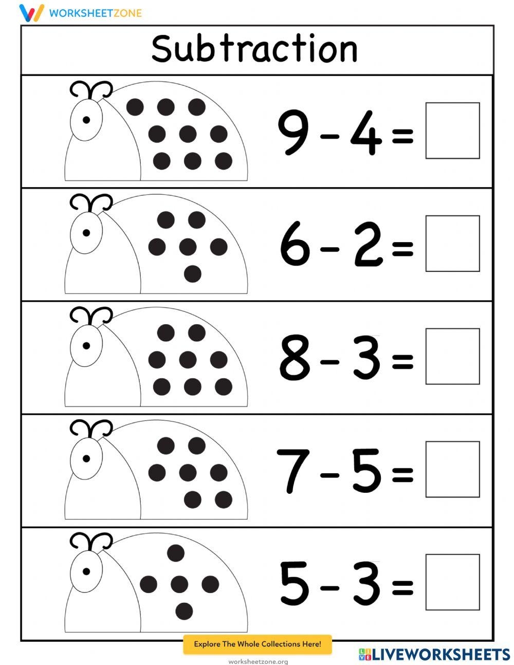 Subtraction 1 10 Interactive Worksheet Live Worksheets Worksheets 