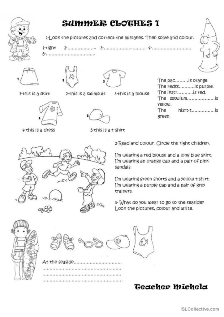 Summer Clothes ESL Printable Worksheets For Kids 49 OFF