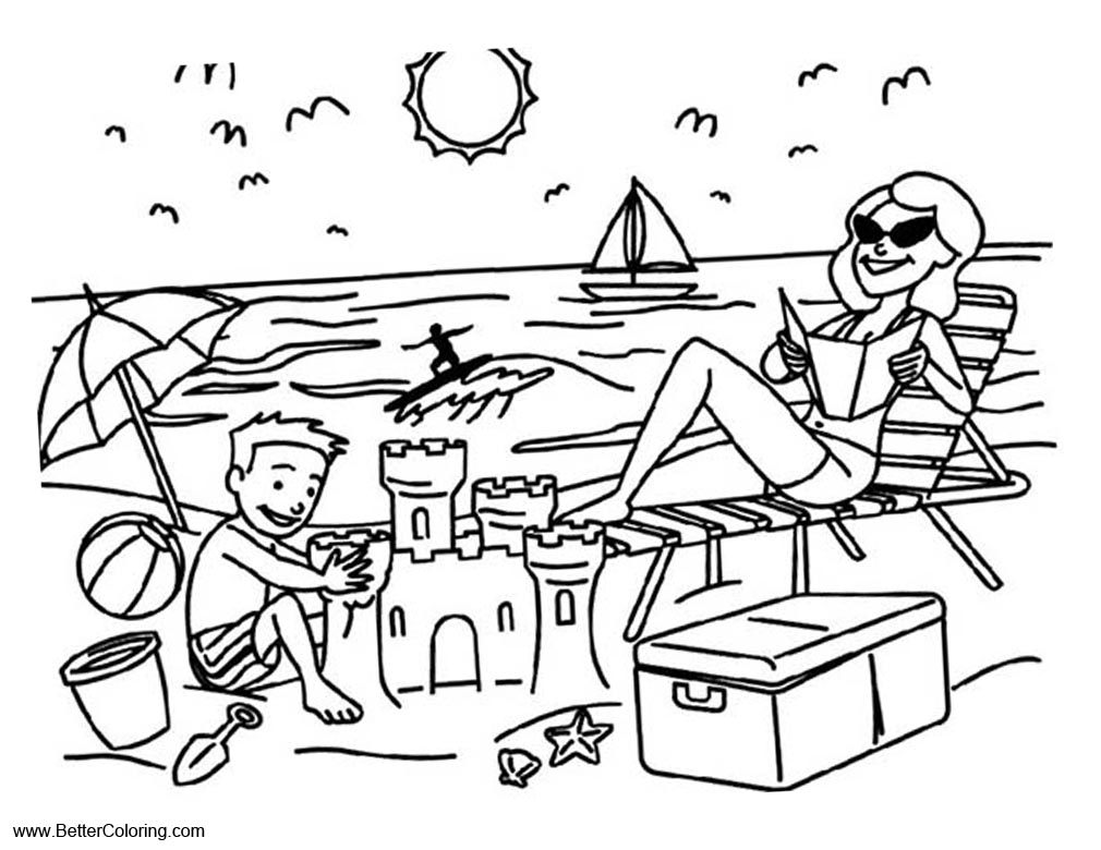Summer Fun Coloring Pages Vacation On Beach Free Printable Coloring Pages