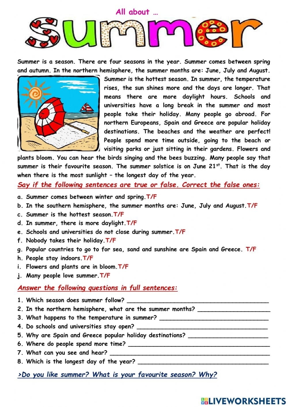 Summer Reading Worksheets Reading Worksheet Printable