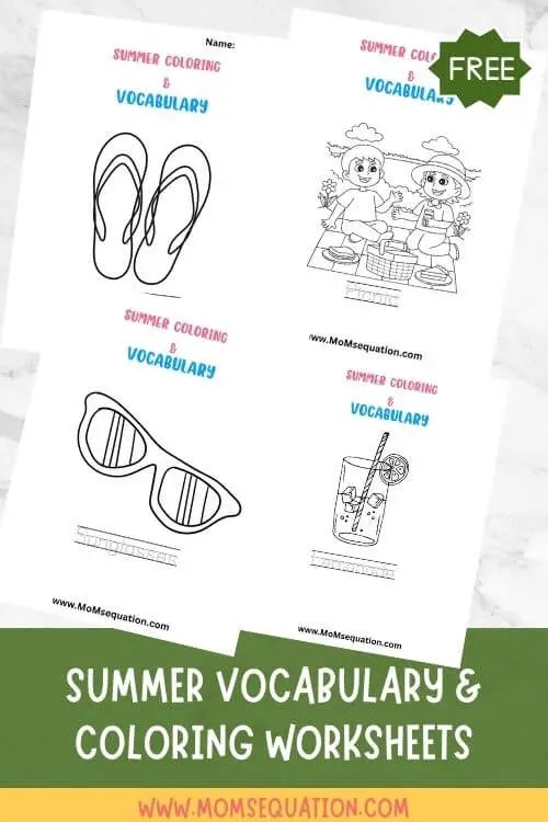 Summer Vocabulary And Coloring Worksheets PDF Mom 39 sEquation