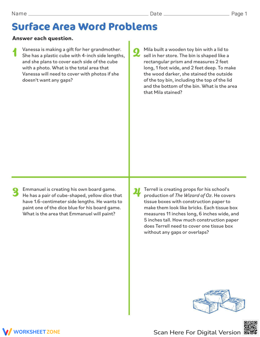 Surface Area Word Problems Worksheet Worksheets Library