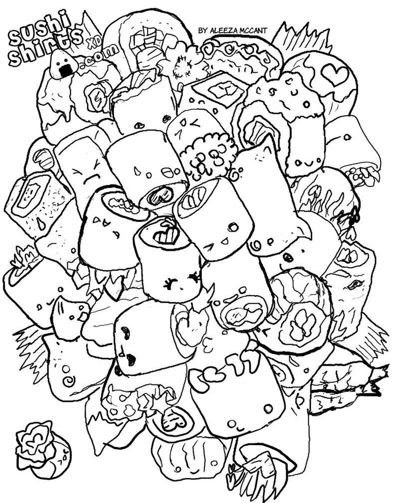 kawaii food coloring pages sushi