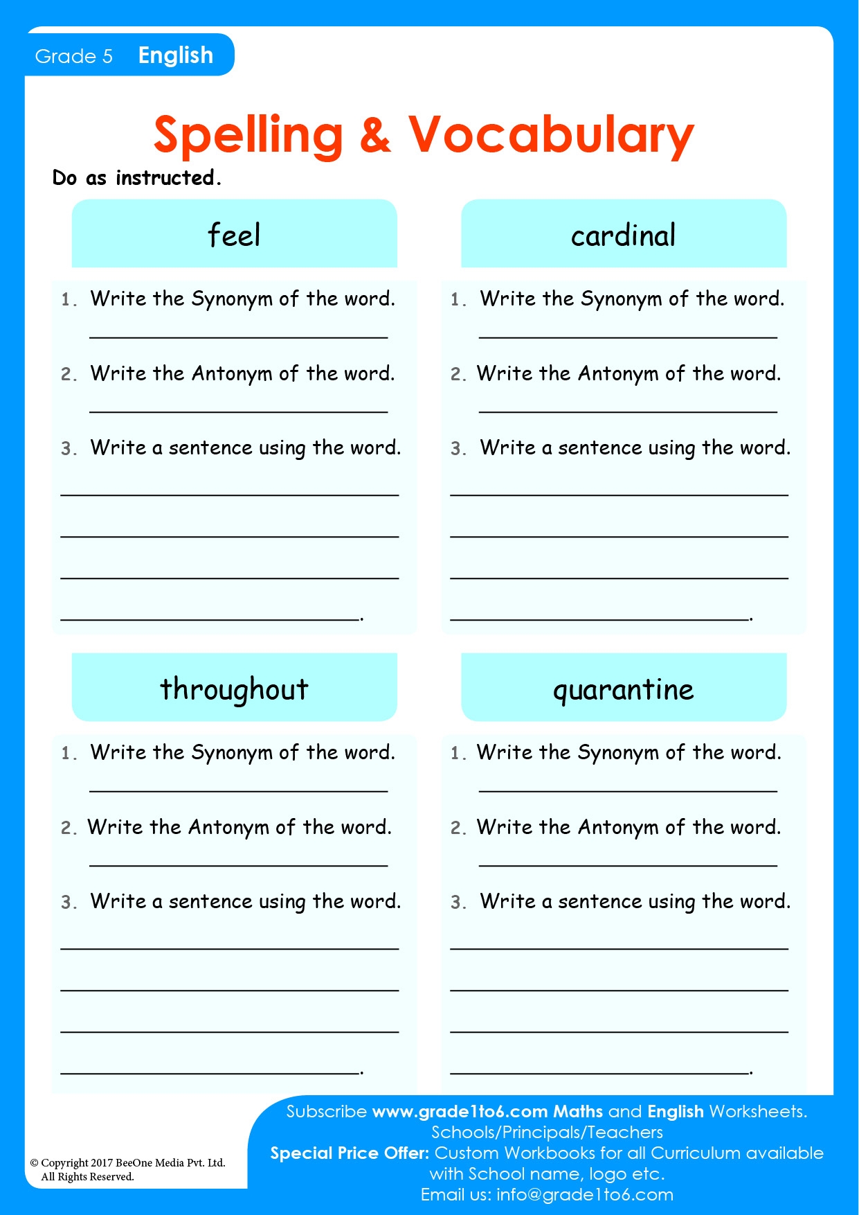 Synonym Antonym Worksheets For Grade 5 Vocabulary Worksheets Library