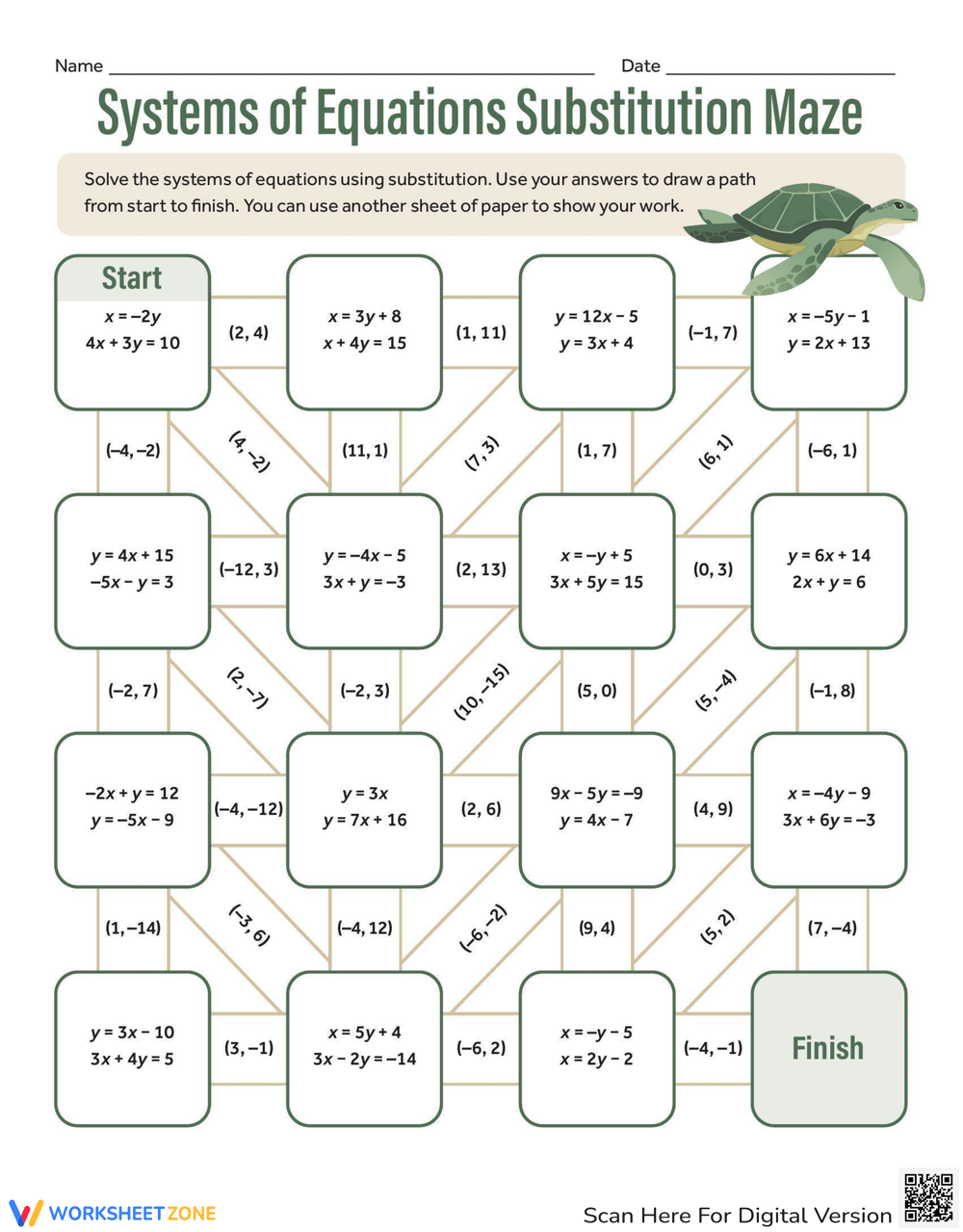 Systems Of Equations Substitution Maze Worksheet Worksheets Library