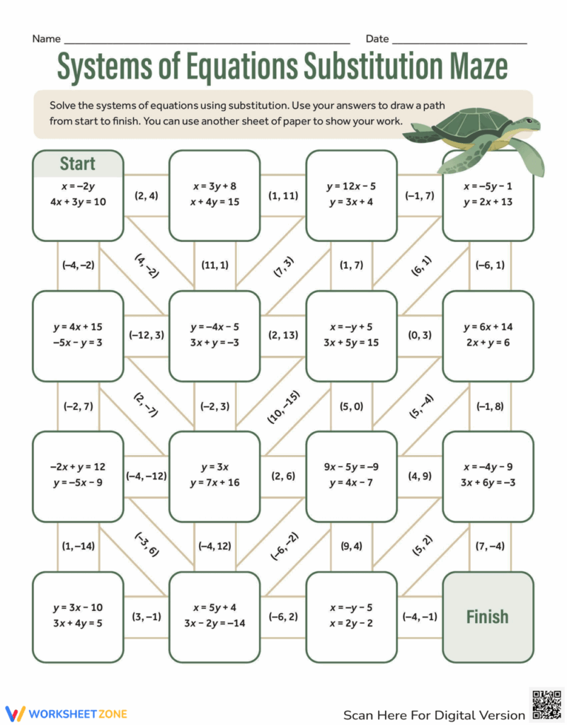 Systems Of Equations Substitution Maze Worksheet Worksheets Library