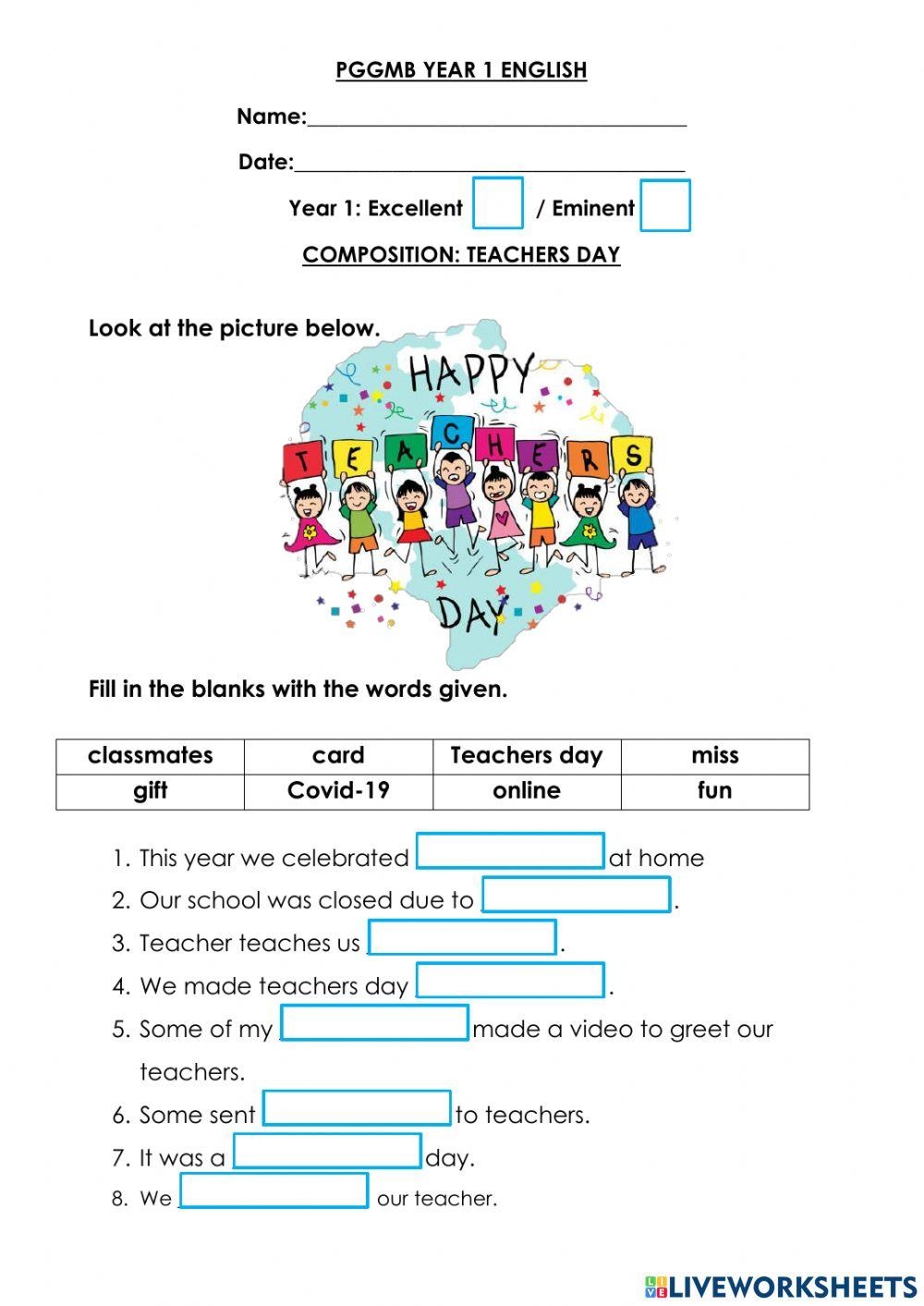 Teachers Day Interactive Worksheet Live Worksheets Worksheets Library