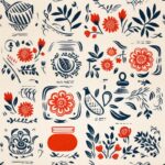 Teapot Garden Linocut Seamless Pattern Design For Download
