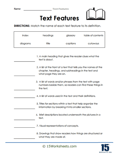 Text Features Worksheets 15 Worksheets Worksheets Library