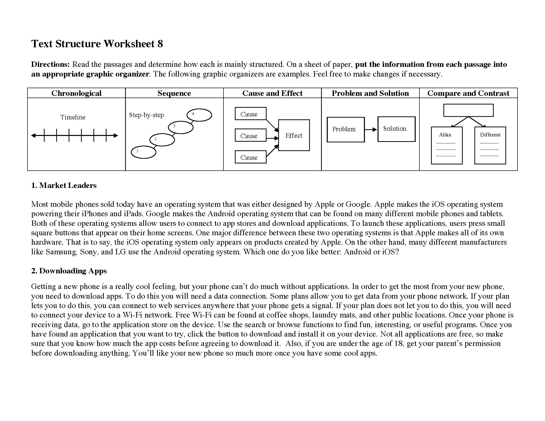 Text Structure Worksheet 8 Preview