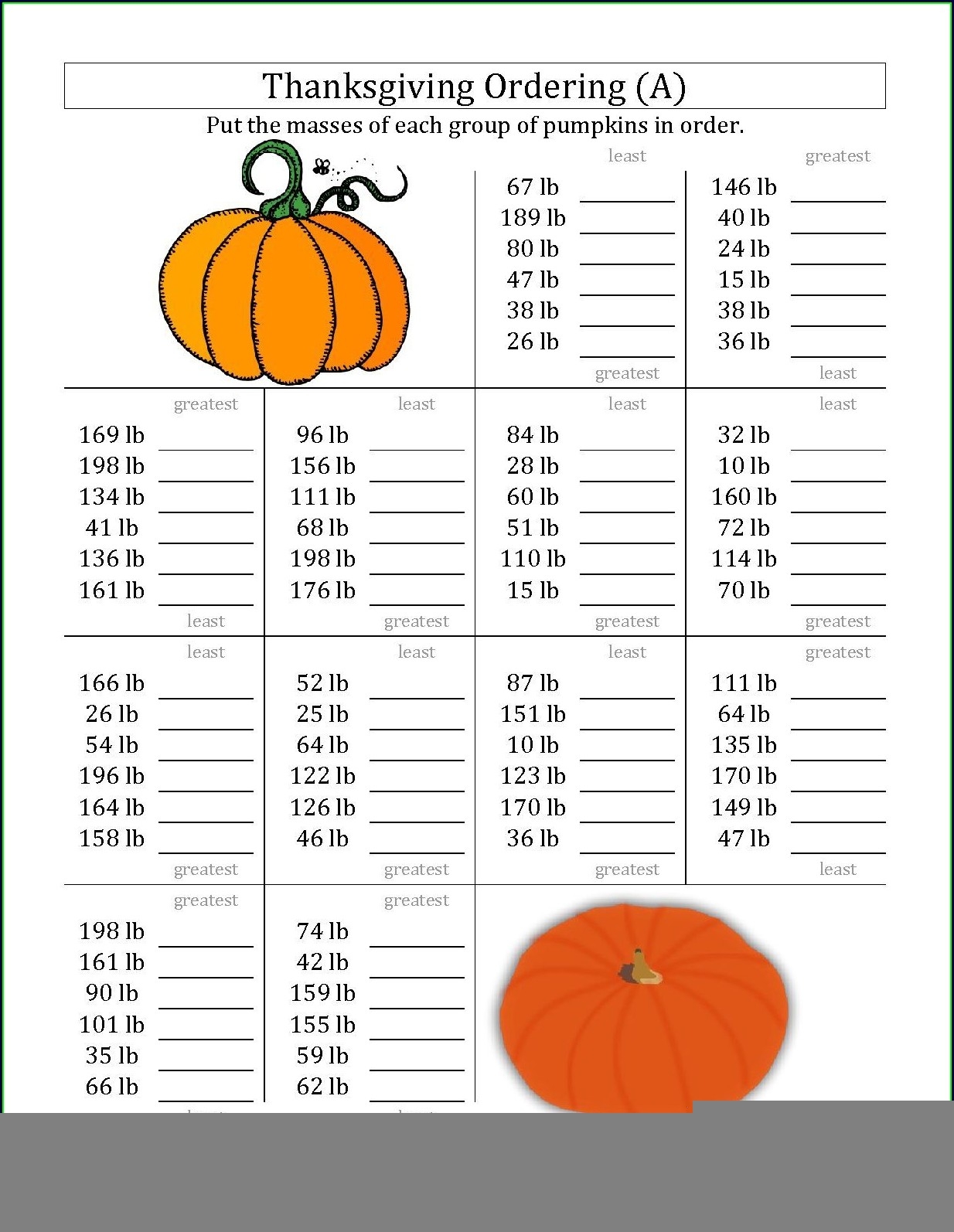 thanksgiving math worksheets