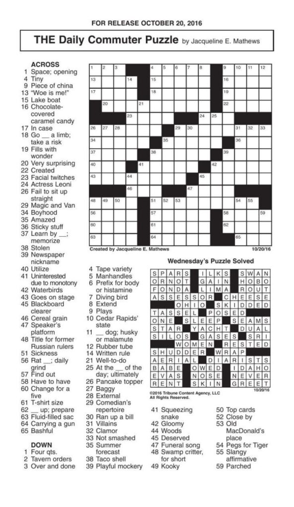 The Daily Commuter Puzzlejackie Mathews Tribune Content Printable