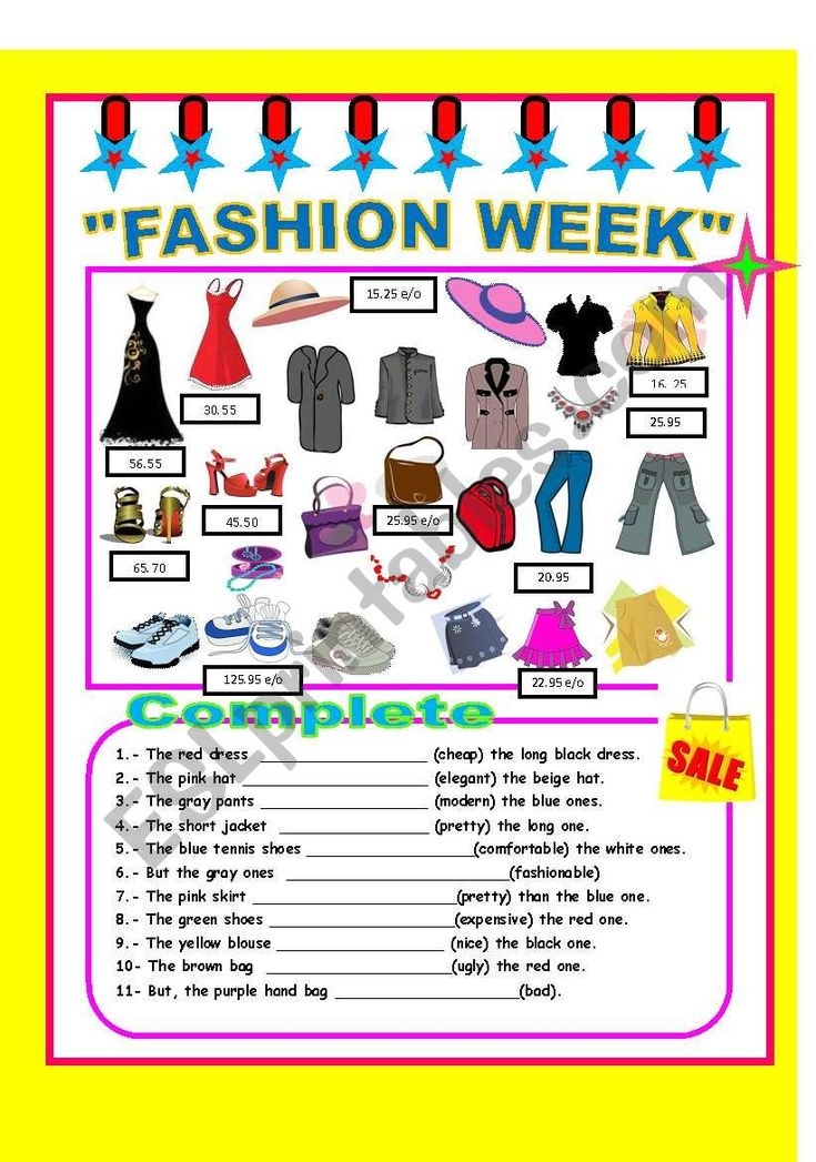 The Fashion Week Worksheet Is Shown With Clothes And Shoes On It 39 s Side