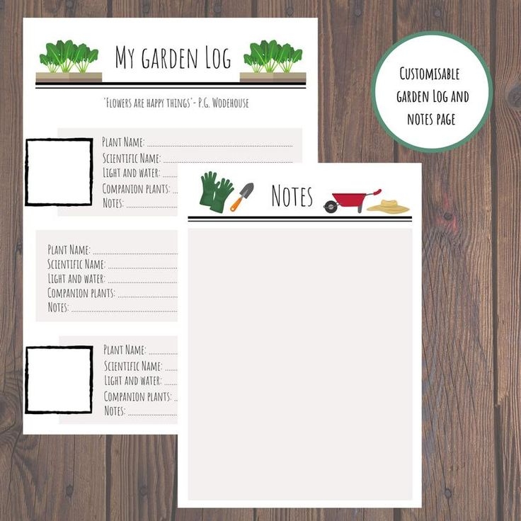 The Garden Log Printable Is On Top Of A Wooden Table