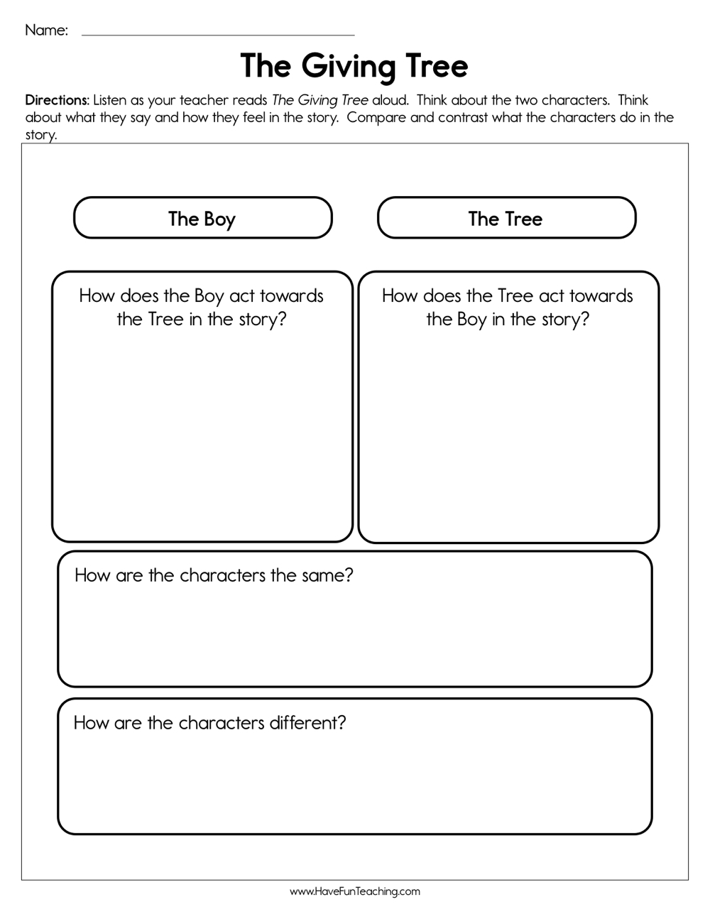 printable the giving tree worksheet pdf